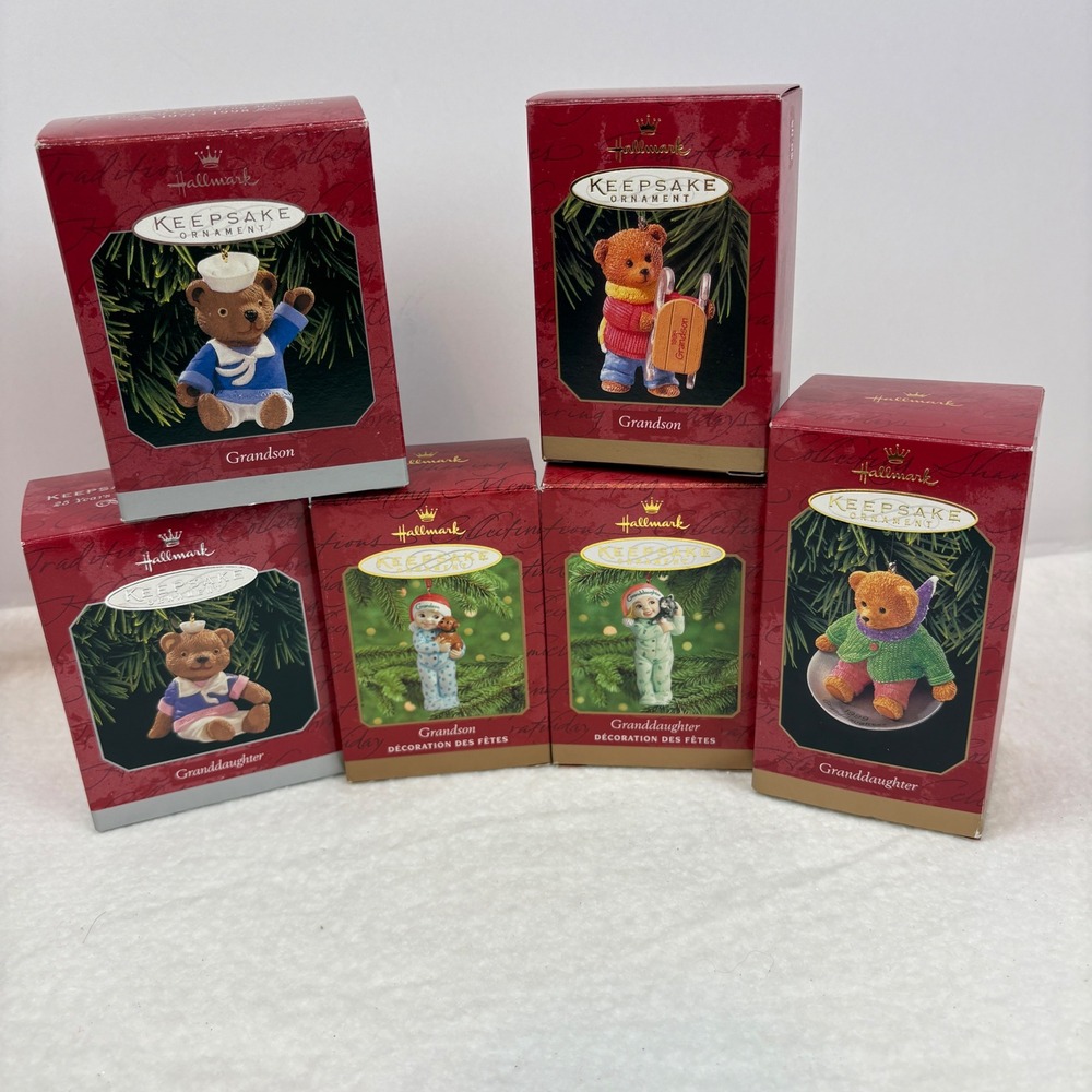 Lot 6 Hallmark Keepsake Ornaments Grandson Granddaughter 1998-2000 Vintage